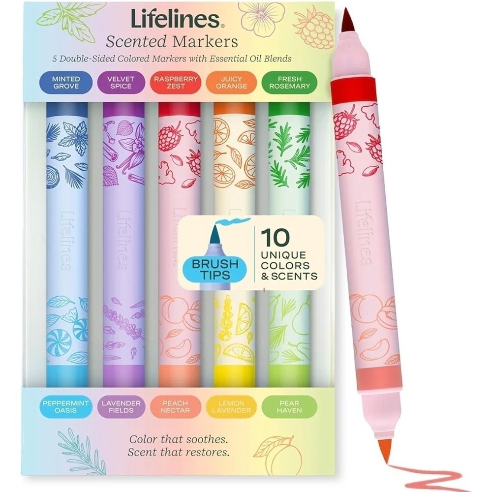 Lifelines 5 Scented Double-Sided Brush Tips Markers 10 Essential Oil Scents s13